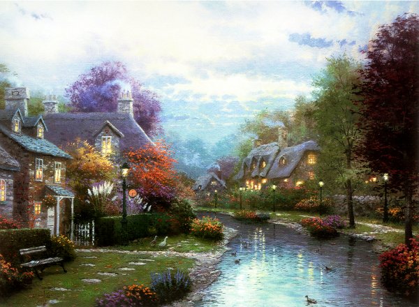 (image for) Handmade oil painting Copy paintings of famous artists Thomas Kinkade's painting, NO.108